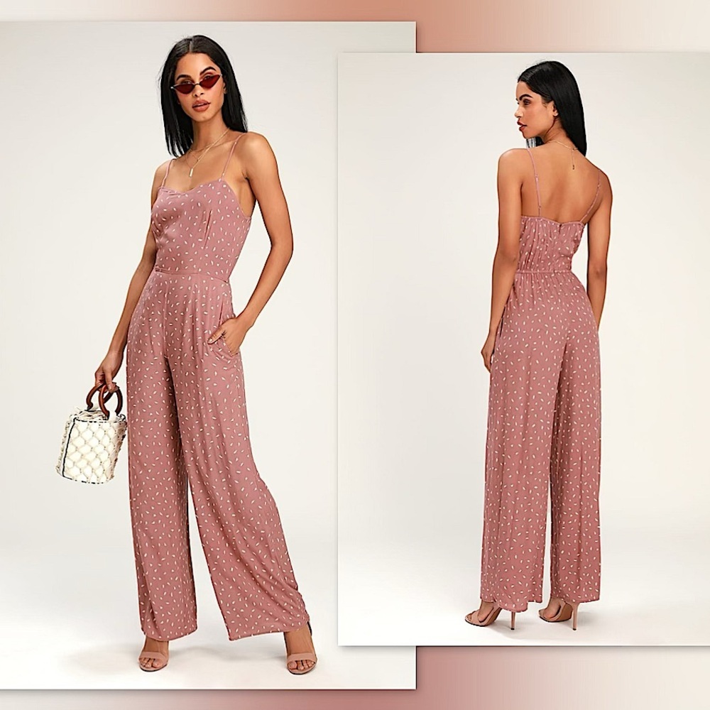 🎀In Demand Mauve Print Sleeveless Wide-Leg Jumpsuit, M